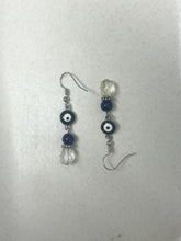 Load image into Gallery viewer, Crystal &amp; Navy Evil Eye Earrings
