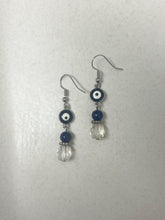 Load image into Gallery viewer, Crystal &amp; Navy Evil Eye Earrings
